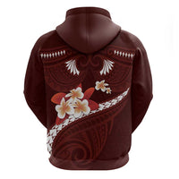 Oxblood Polynesia Zip Hoodie Tribal Pattern Tropical Frangipani LT14 - Polynesian Pride