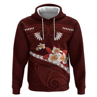 Oxblood Polynesia Zip Hoodie Tribal Pattern Tropical Frangipani LT14 Pullover Hoodie Oxblood - Polynesian Pride
