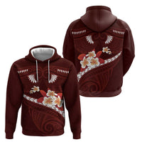 Oxblood Polynesia Zip Hoodie Tribal Pattern Tropical Frangipani LT14 - Polynesian Pride