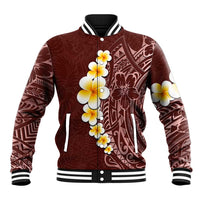Oxblood Tropical Plumeria With Galaxy Polynesian Art Baseball Jacket