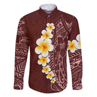 Oxblood Tropical Plumeria With Galaxy Polynesian Art Family Matching Summer Maxi Dress and Hawaiian Shirt LT14 Dad's Shirt - Long Sleeve Oxblood - Polynesian Pride