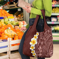 Oxblood Tropical Plumeria With Galaxy Polynesian Art Grocery Bag