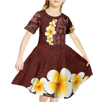 Oxblood Tropical Plumeria With Galaxy Polynesian Art Kid Short Sleeve Dress