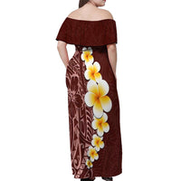 Oxblood Tropical Plumeria With Galaxy Polynesian Art Off Shoulder Maxi Dress LT14 - Polynesian Pride