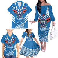 Custom Toa Samoa Rugby Family Matching Off The Shoulder Long Sleeve Dress and Hawaiian Shirt Samoan Siva Tau Uso Aso Uma