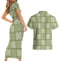 Vesuvian Green Palaka Quilt Hawaii Couples Matching Short Sleeve Bodycon Dress and Hawaiian Shirt Traditional Hawaii-plaid Pattern - Polynesian Pride