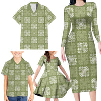 Vesuvian Green Palaka Quilt Hawaii Family Matching Long Sleeve Bodycon Dress and Hawaiian Shirt Traditional Hawaii-plaid Pattern - Polynesian Pride
