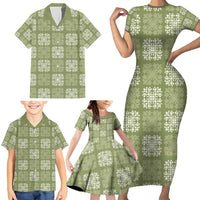 Vesuvian Green Palaka Quilt Hawaii Family Matching Short Sleeve Bodycon Dress and Hawaiian Shirt Traditional Hawaii-plaid Pattern - Polynesian Pride