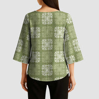 Vesuvian Green Palaka Quilt Hawaii Kimono Sleeve Blouse Traditional Hawaii-plaid Pattern - Polynesian Pride