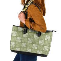 Vesuvian Green Palaka Quilt Hawaii Leather Tote Bag Traditional Hawaii-plaid Pattern - Polynesian Pride