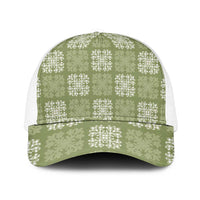 Vesuvian Green Palaka Quilt Hawaii Mesh Trucker Cap Traditional Hawaii-plaid Pattern LT14 One Size White Vesuvian Green - Polynesian Pride