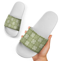 Vesuvian Green Palaka Quilt Hawaii Slide Sandals Traditional Hawaii-plaid Pattern - Polynesian Pride