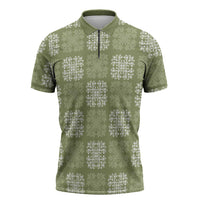 Vesuvian Green Palaka Quilt Hawaii Zipper Polo Shirt Traditional Hawaii-plaid Pattern - Polynesian Pride