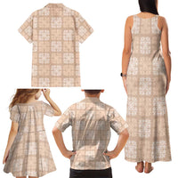 Beige Palaka Quilt Hawaii Family Matching Tank Maxi Dress and Hawaiian Shirt Traditional Hawaii-plaid Pattern - Polynesian Pride