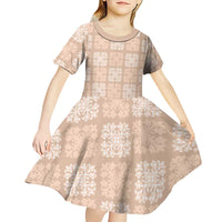 Beige Palaka Quilt Hawaii Kid Short Sleeve Dress Traditional Hawaii-plaid Pattern - Polynesian Pride