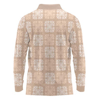 Beige Palaka Quilt Hawaii Long Sleeve Polo Shirt Traditional Hawaii-plaid Pattern - Polynesian Pride