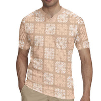 Beige Palaka Quilt Hawaii Rugby Jersey Traditional Hawaii-plaid Pattern - Polynesian Pride