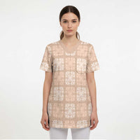 Beige Palaka Quilt Hawaii Scrub Top Traditional Hawaii-plaid Pattern - Polynesian Pride