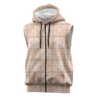 Beige Palaka Quilt Hawaii Sleeveless Zip Hoodie Traditional Hawaii-plaid Pattern LT14 Beige - Polynesian Pride