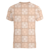 Beige Palaka Quilt Hawaii Women V-Neck T-Shirt Traditional Hawaii-plaid Pattern - Polynesian Pride