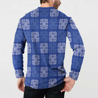 Royal Blue Palaka Quilt Hawaii Button Sweatshirt Traditional Hawaii-plaid Pattern - Polynesian Pride