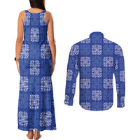 Royal Blue Palaka Quilt Hawaii Couples Matching Tank Maxi Dress and Long Sleeve Button Shirt Traditional Hawaii-plaid Pattern - Polynesian Pride