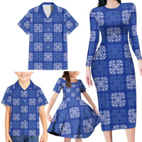 Royal Blue Palaka Quilt Hawaii Family Matching Long Sleeve Bodycon Dress and Hawaiian Shirt Traditional Hawaii-plaid Pattern - Polynesian Pride