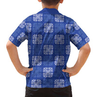 Royal Blue Palaka Quilt Hawaii Family Matching Off The Shoulder Long Sleeve Dress and Hawaiian Shirt Traditional Hawaii-plaid Pattern - Polynesian Pride
