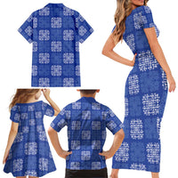 Royal Blue Palaka Quilt Hawaii Family Matching Short Sleeve Bodycon Dress and Hawaiian Shirt Traditional Hawaii-plaid Pattern - Polynesian Pride