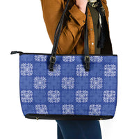 Royal Blue Palaka Quilt Hawaii Leather Tote Bag Traditional Hawaii-plaid Pattern LT14 - Polynesian Pride