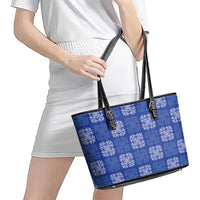 Royal Blue Palaka Quilt Hawaii Leather Tote Bag Traditional Hawaii-plaid Pattern LT14 - Polynesian Pride
