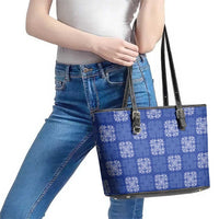 Royal Blue Palaka Quilt Hawaii Leather Tote Bag Traditional Hawaii-plaid Pattern LT14 - Polynesian Pride