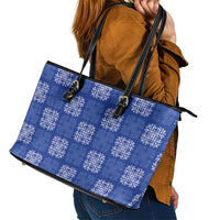 Royal Blue Palaka Quilt Hawaii Leather Tote Bag Traditional Hawaii-plaid Pattern LT14 - Polynesian Pride