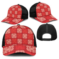 Red Palaka Quilt Hawaii Baseball Net Cap Traditional Hawaii-plaid Pattern - Polynesian Pride