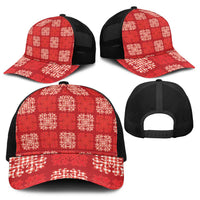 Red Palaka Quilt Hawaii Baseball Net Cap Traditional Hawaii-plaid Pattern - Polynesian Pride