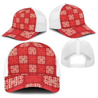 Red Palaka Quilt Hawaii Baseball Net Cap Traditional Hawaii-plaid Pattern - Polynesian Pride