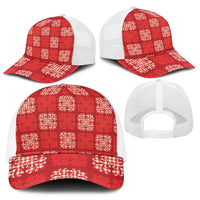 Red Palaka Quilt Hawaii Baseball Net Cap Traditional Hawaii-plaid Pattern - Polynesian Pride