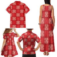 Red Palaka Quilt Hawaii Family Matching Tank Maxi Dress and Hawaiian Shirt Traditional Hawaii-plaid Pattern - Polynesian Pride