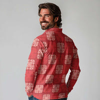 Red Palaka Quilt Hawaii Long Sleeve Polo Shirt Traditional Hawaii-plaid Pattern - Polynesian Pride