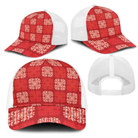 Red Palaka Quilt Hawaii Mesh Trucker Cap Traditional Hawaii-plaid Pattern LT14 - Polynesian Pride