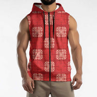 Red Palaka Quilt Hawaii Sleeveless Zip Hoodie Traditional Hawaii-plaid Pattern LT14 - Polynesian Pride