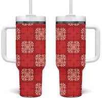 Red Palaka Quilt Hawaii Tumbler With Handle Traditional Hawaii-plaid Pattern - Polynesian Pride