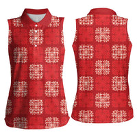 Red Palaka Quilt Hawaii Women Sleeveless Polo Shirt Traditional Hawaii-plaid Pattern - Polynesian Pride