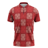 Red Palaka Quilt Hawaii Zipper Polo Shirt Traditional Hawaii-plaid Pattern - Polynesian Pride