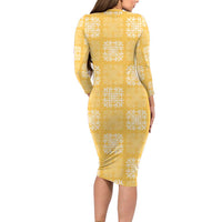 Yellow Palaka Quilt Hawaii Family Matching Long Sleeve Bodycon Dress and Hawaiian Shirt Traditional Hawaii-plaid Pattern - Polynesian Pride