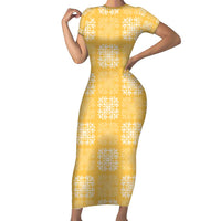 Yellow Palaka Quilt Hawaii Family Matching Short Sleeve Bodycon Dress and Hawaiian Shirt Traditional Hawaii-plaid Pattern - Polynesian Pride