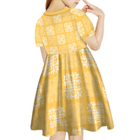 Yellow Palaka Quilt Hawaii Kid Short Sleeve Dress Traditional Hawaii-plaid Pattern - Polynesian Pride