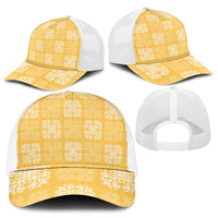 Yellow Palaka Quilt Hawaii Mesh Trucker Cap Traditional Hawaii-plaid Pattern - Polynesian Pride
