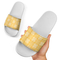 Yellow Palaka Quilt Hawaii Slide Sandals Traditional Hawaii-plaid Pattern - Polynesian Pride