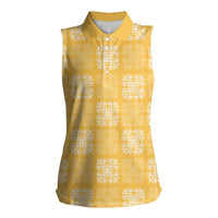 Yellow Palaka Quilt Hawaii Women Sleeveless Polo Shirt Traditional Hawaii-plaid Pattern LT14 Female Yellow - Polynesian Pride